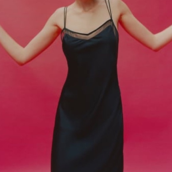 Zara Black Organza Satin Effect Slip Dress - Picture 4 of 7
